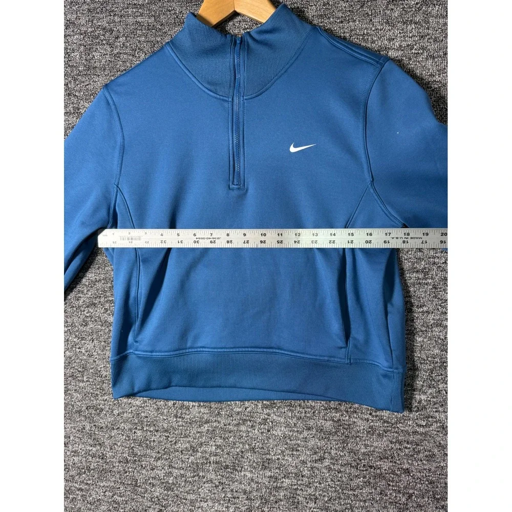 Nike Therma-FIT Womens Blue Cropped Quarter Zip Pullover Fleece Logo Tape Medium - Picture 9 of 11